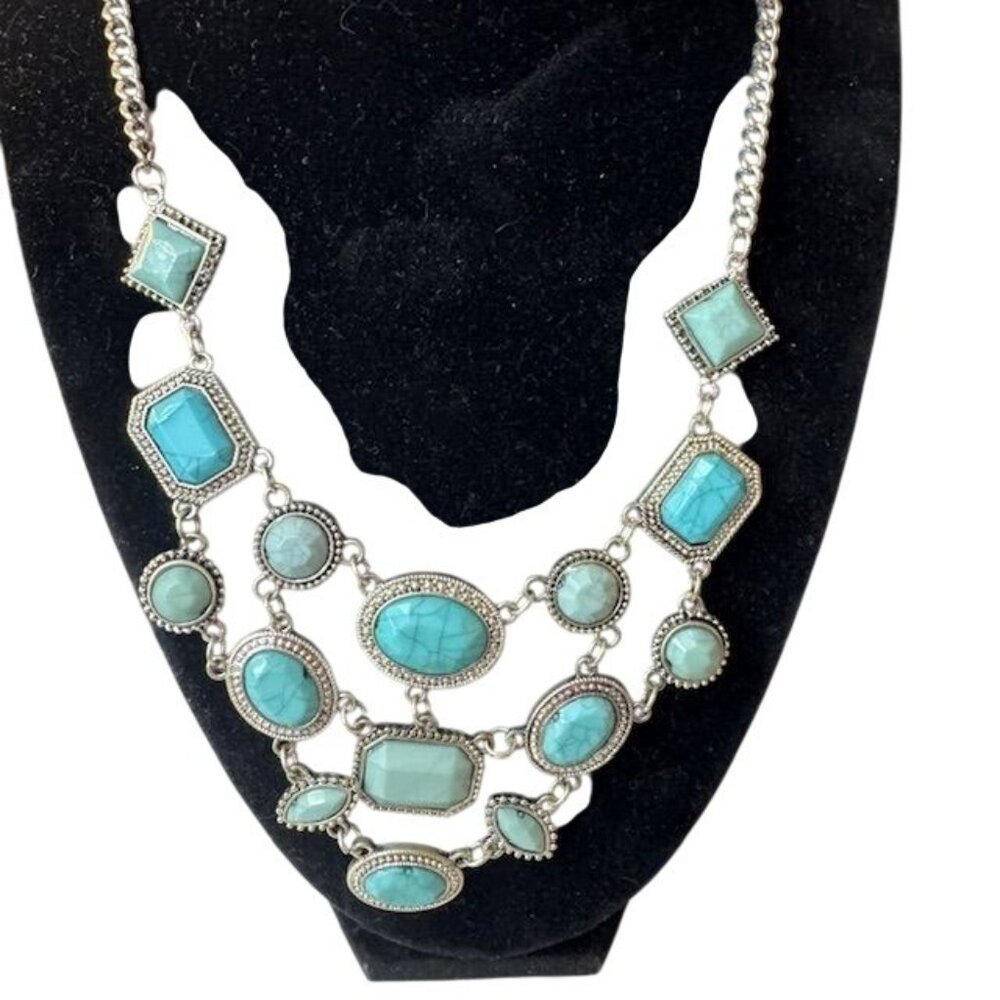 Statement Multi-Layer Turquoise Stone Necklace Wi… - image 5